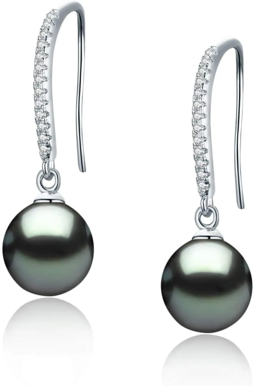 Minimalist Modern Sleek Tahitian Black Pearl Earrings Gold Plated Sterling Silver - Jewelry Gifts for Women (Swing)