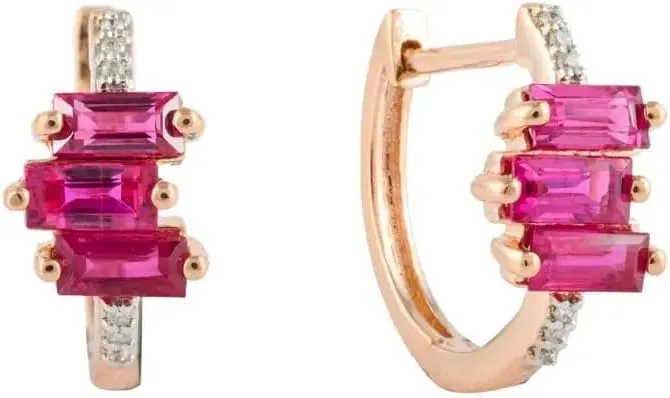 Minimalist Ruby Diamond Huggie Earrings, 18K Rose Gold, July Birthstone, Dainty Earrings Gift for Mom, Wife, Women