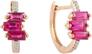 Minimalist Ruby Diamond Huggie Earrings, 18K Rose Gold, July Birthstone, Dainty Earrings Gift for Mom, Wife, Women