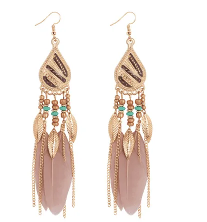 Mistdell - Long Boho Feather Teardrop Earrings by The Nevermore