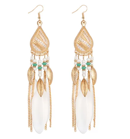 Mistdell - Long Boho Feather Teardrop Earrings by The Nevermore