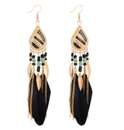 Mistdell - Long Boho Feather Teardrop Earrings by The Nevermore