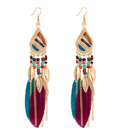Mistdell - Long Boho Feather Teardrop Earrings by The Nevermore