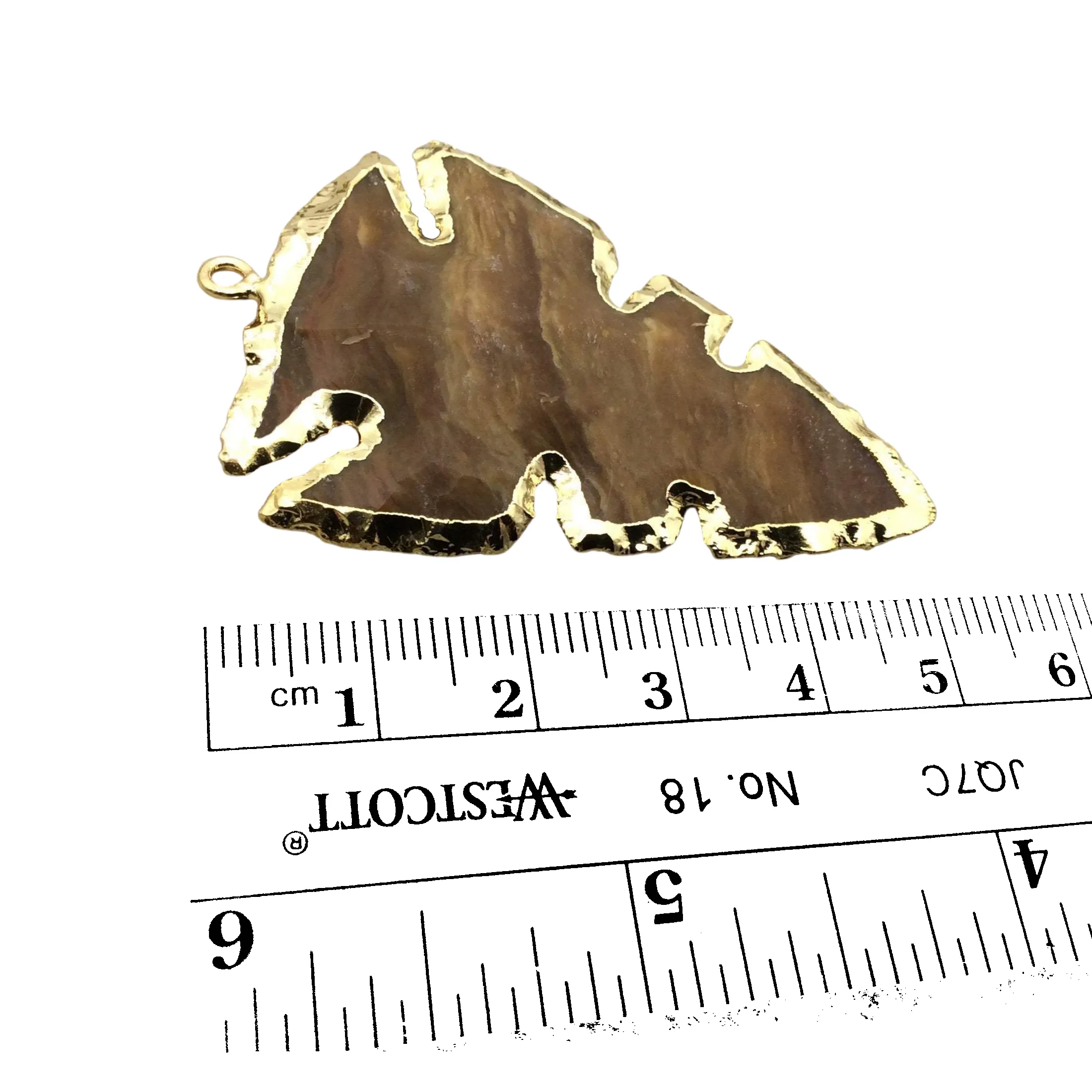 Mixed Jasper Pendant - 1.75-2" Gold Finish Notched Arrowhead Shape Electroplated Design, 45mm-50mm Long (EJ013S), Sold Per Piece, Randomly Selected.