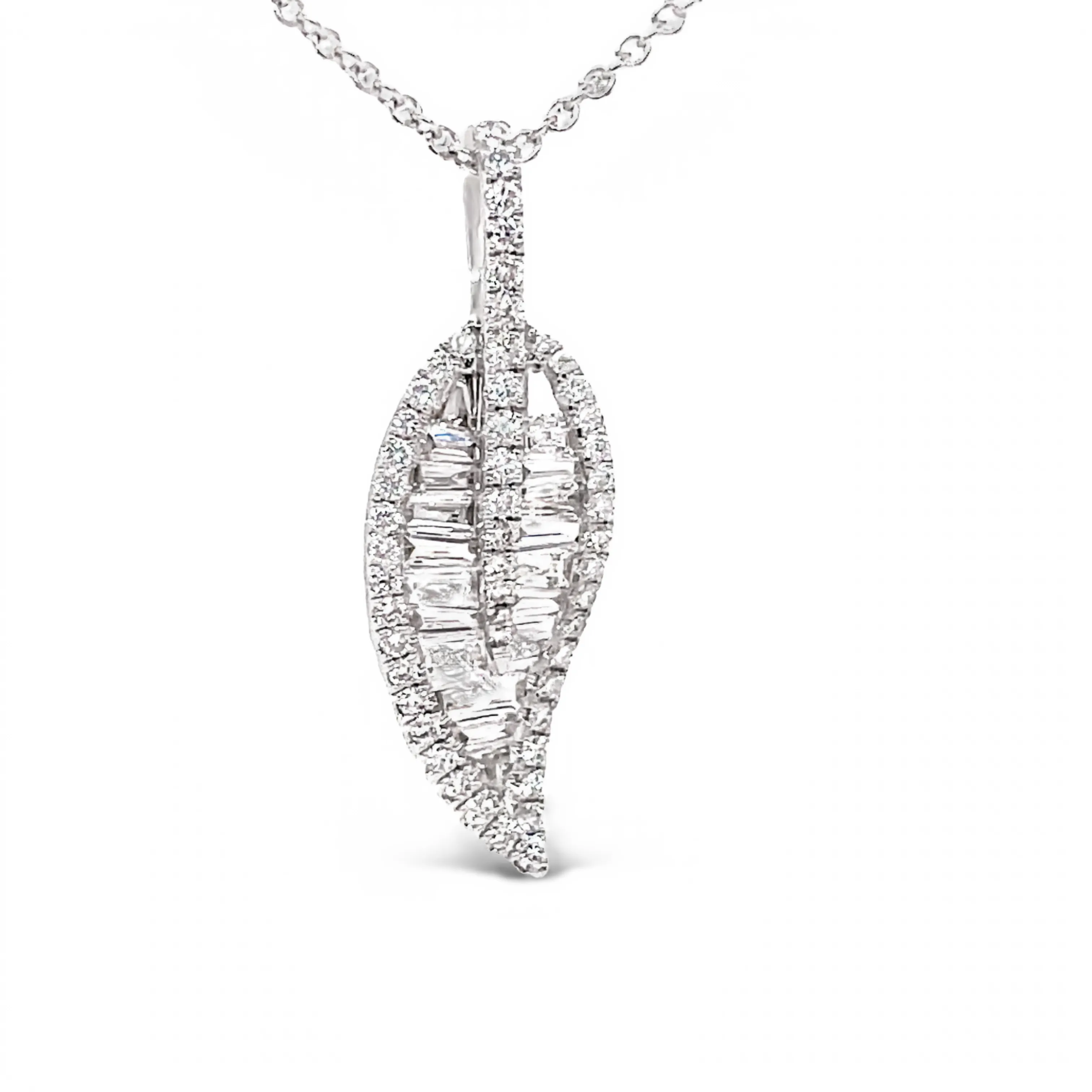 Mixed Shape Fancy Cut Diamond Leaf Pendant Necklace