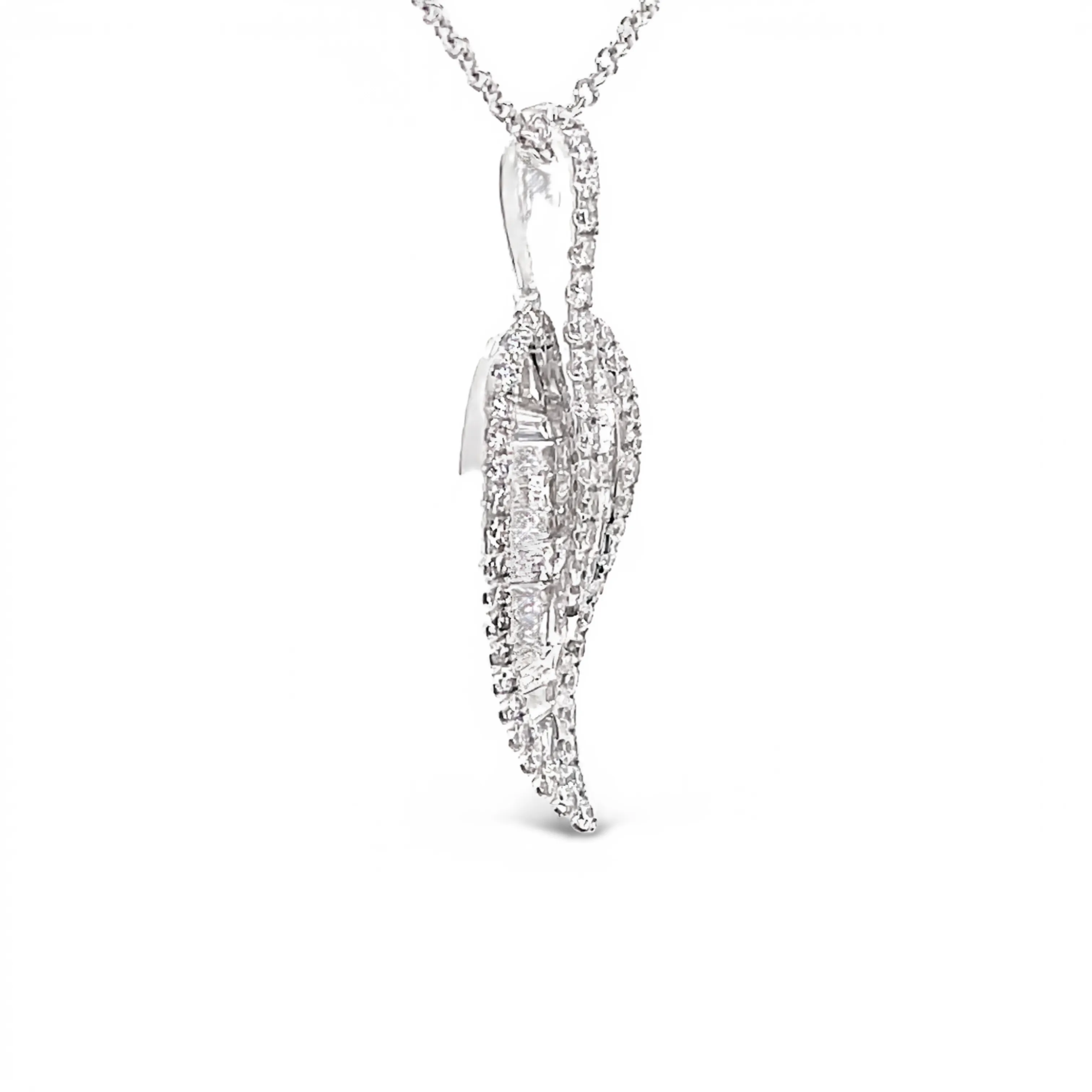 Mixed Shape Fancy Cut Diamond Leaf Pendant Necklace
