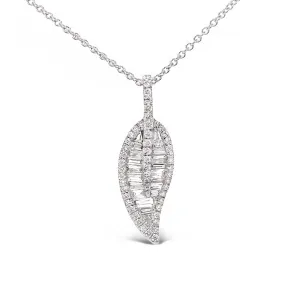 Mixed Shape Fancy Cut Diamond Leaf Pendant Necklace
