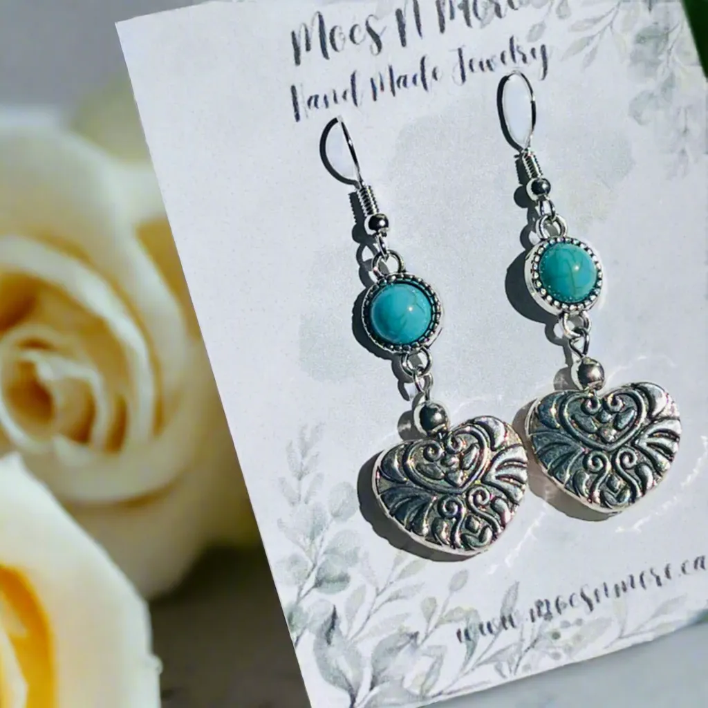Mocs N More Earrings - Vintage Turquoise Hearts