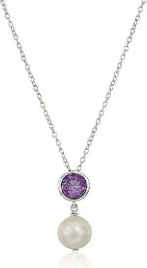 MORGAN & PAIGE .925 Sterling Silver Rhodium Plated Freshwater Cultured Pearl and Birthstone Dainty Necklaces for Women - Silver Necklaces for Women, Hypoallergenic Jewelry, 18 Inch Chain