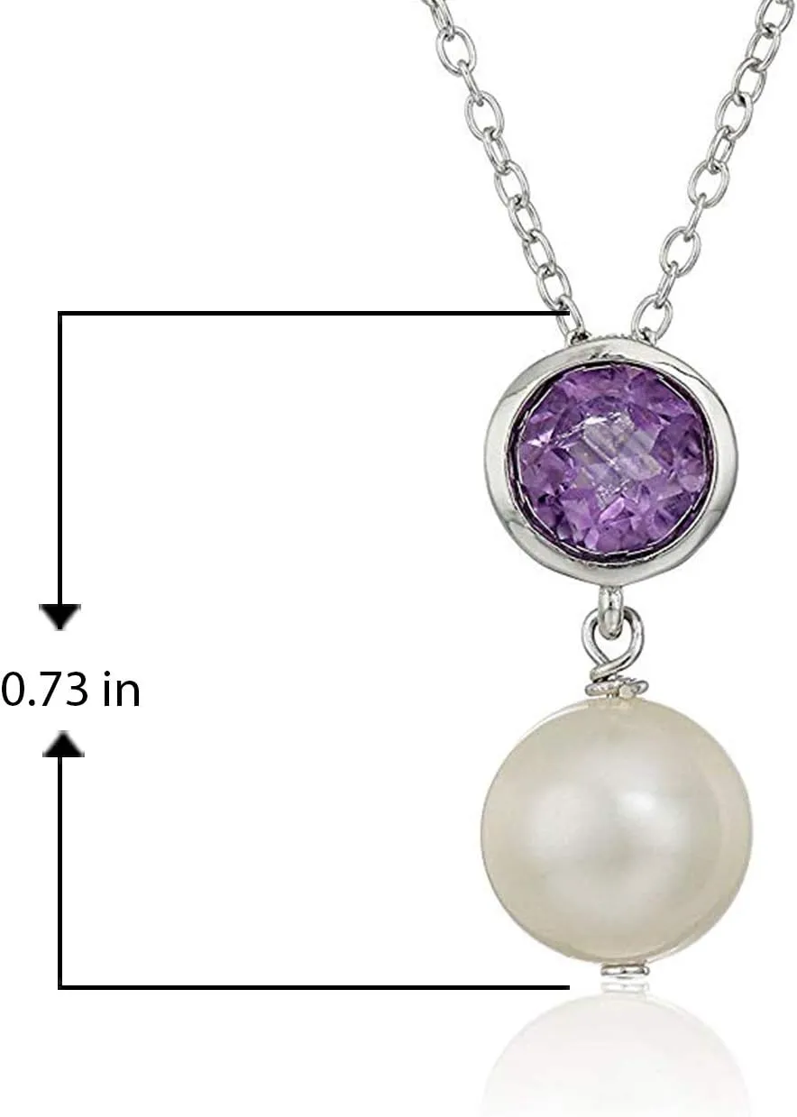 MORGAN & PAIGE .925 Sterling Silver Rhodium Plated Freshwater Cultured Pearl and Birthstone Dainty Necklaces for Women - Silver Necklaces for Women, Hypoallergenic Jewelry, 18 Inch Chain