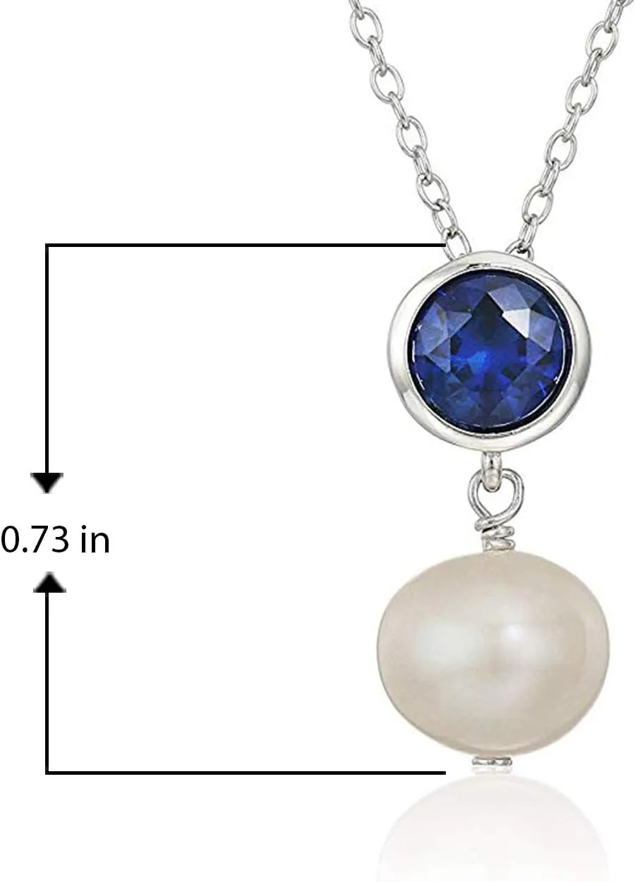 MORGAN & PAIGE .925 Sterling Silver Rhodium Plated Freshwater Cultured Pearl and Birthstone Dainty Necklaces for Women - Silver Necklaces for Women, Hypoallergenic Jewelry, 18 Inch Chain