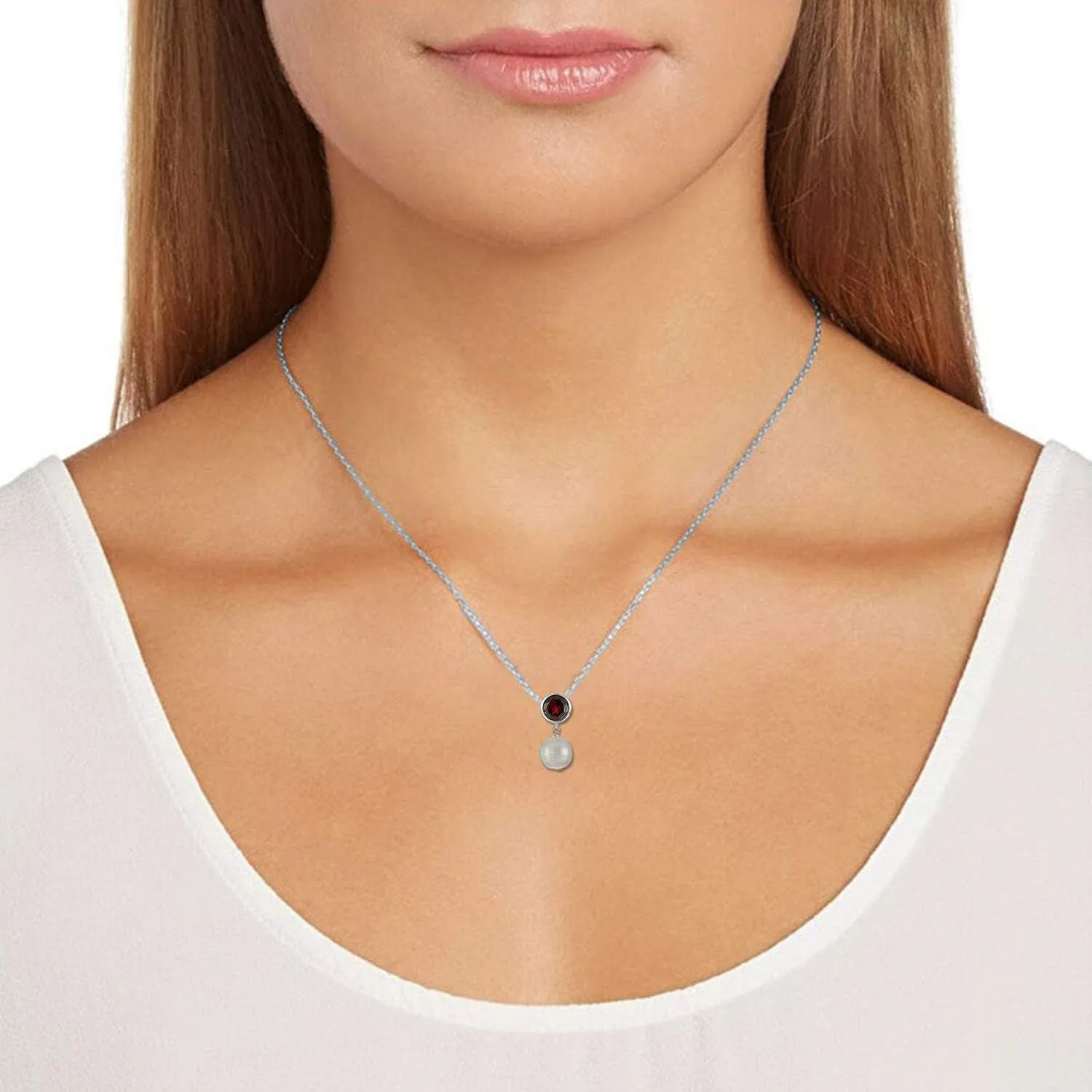 MORGAN & PAIGE .925 Sterling Silver Rhodium Plated Freshwater Cultured Pearl and Birthstone Dainty Necklaces for Women - Silver Necklaces for Women, Hypoallergenic Jewelry, 18 Inch Chain