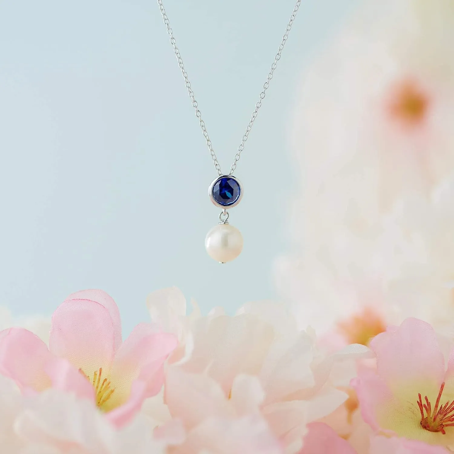 MORGAN & PAIGE .925 Sterling Silver Rhodium Plated Freshwater Cultured Pearl and Birthstone Dainty Necklaces for Women - Silver Necklaces for Women, Hypoallergenic Jewelry, 18 Inch Chain
