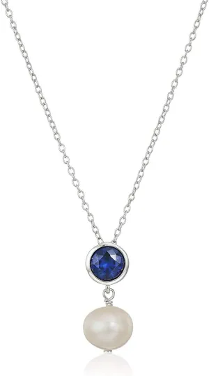 MORGAN & PAIGE .925 Sterling Silver Rhodium Plated Freshwater Cultured Pearl and Birthstone Dainty Necklaces for Women - Silver Necklaces for Women, Hypoallergenic Jewelry, 18 Inch Chain