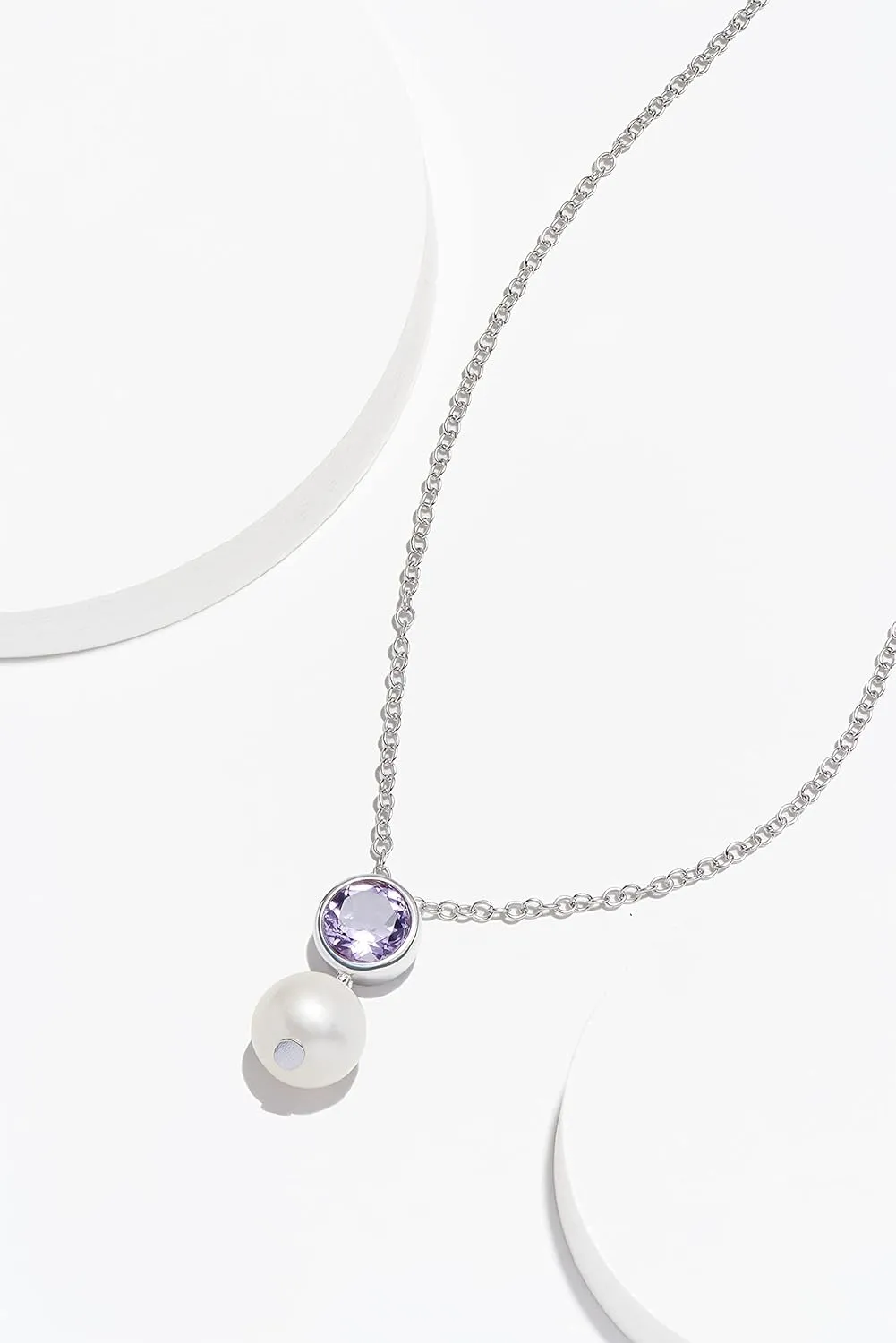 MORGAN & PAIGE .925 Sterling Silver Rhodium Plated Freshwater Cultured Pearl and Birthstone Dainty Necklaces for Women - Silver Necklaces for Women, Hypoallergenic Jewelry, 18 Inch Chain