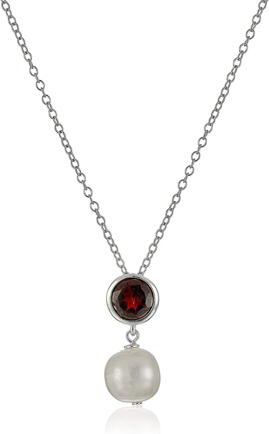 MORGAN & PAIGE .925 Sterling Silver Rhodium Plated Freshwater Cultured Pearl and Birthstone Dainty Necklaces for Women - Silver Necklaces for Women, Hypoallergenic Jewelry, 18 Inch Chain