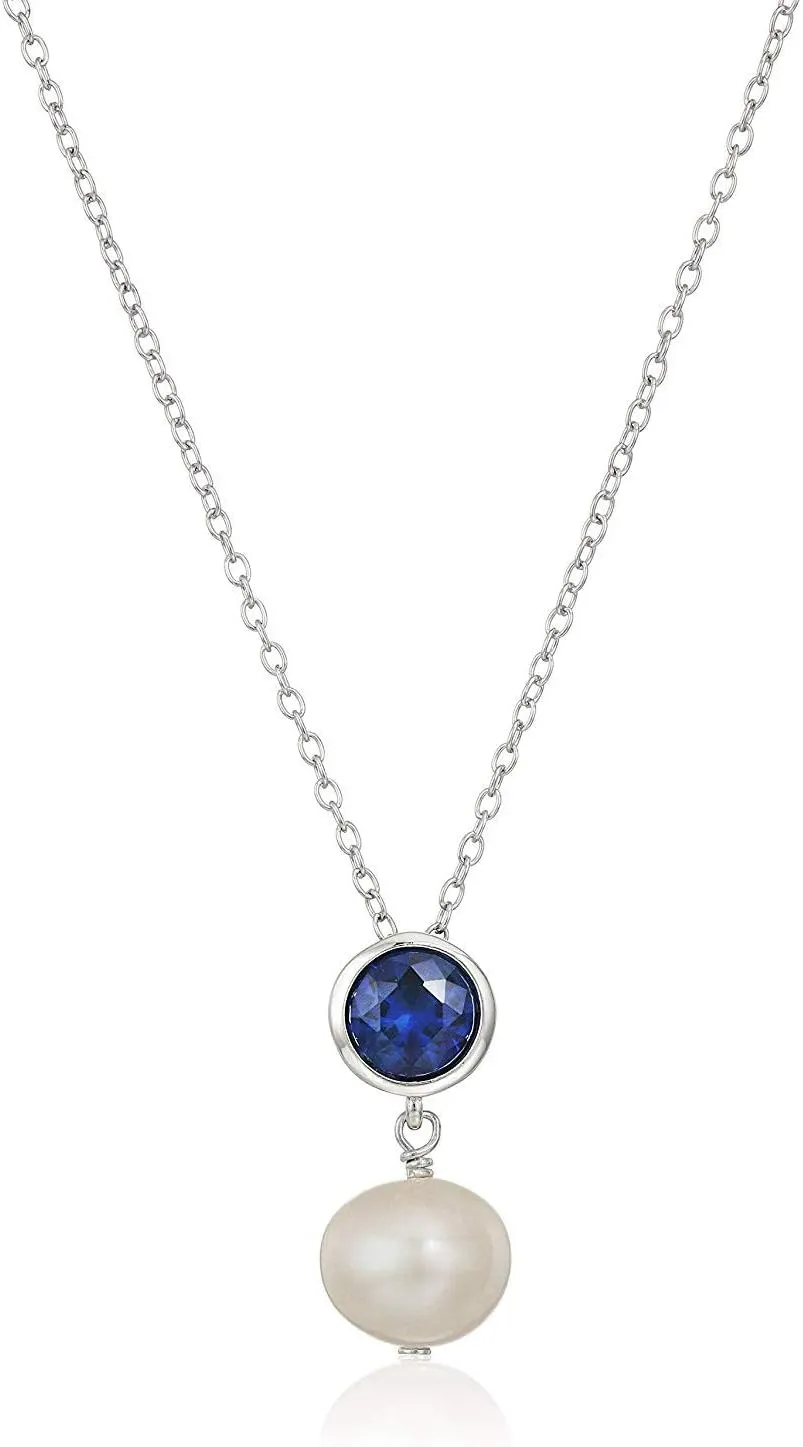 MORGAN & PAIGE .925 Sterling Silver Rhodium Plated Freshwater Cultured Pearl and Birthstone Dainty Necklaces for Women - Silver Necklaces for Women, Hypoallergenic Jewelry, 18 Inch Chain