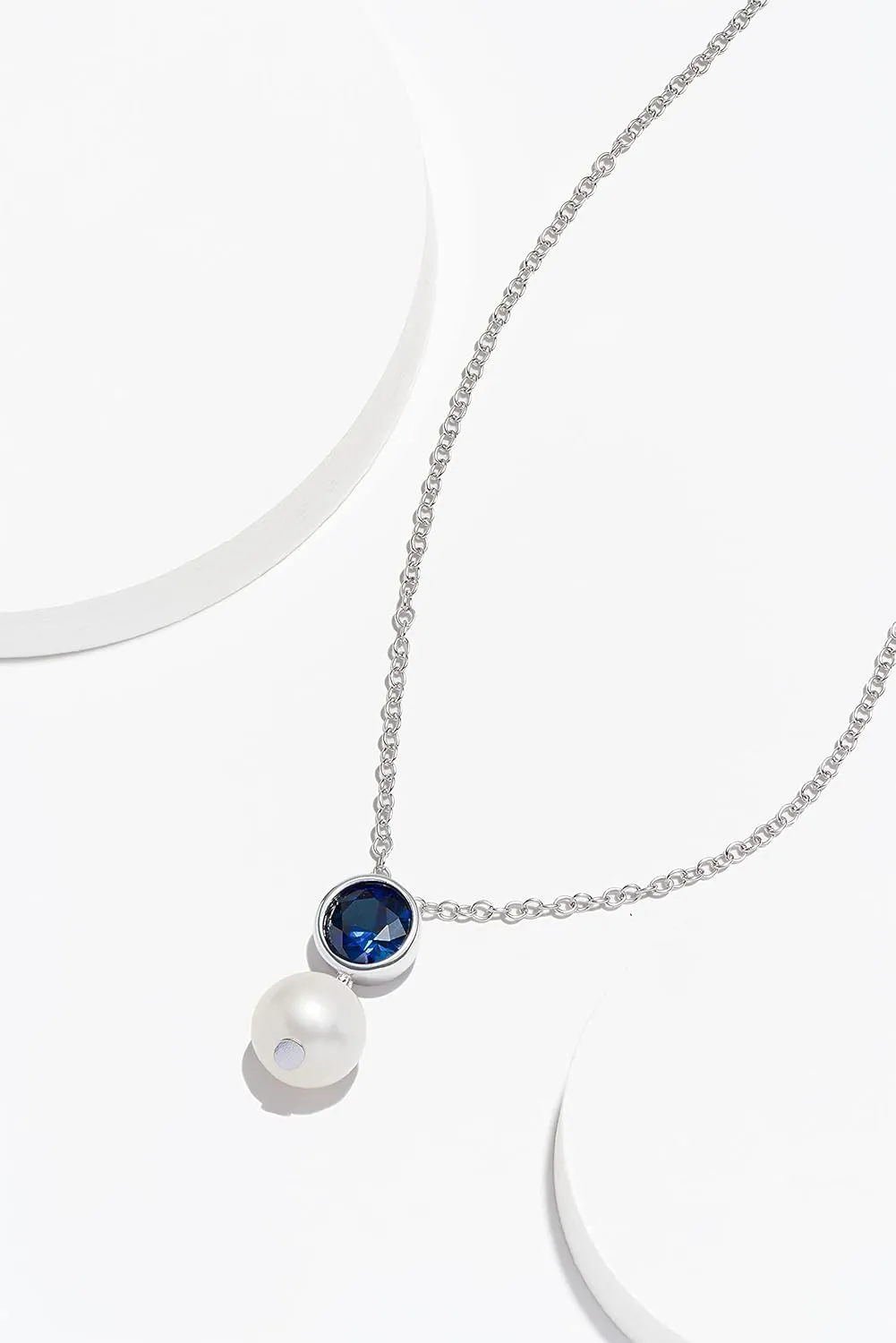 MORGAN & PAIGE .925 Sterling Silver Rhodium Plated Freshwater Cultured Pearl and Birthstone Dainty Necklaces for Women - Silver Necklaces for Women, Hypoallergenic Jewelry, 18 Inch Chain