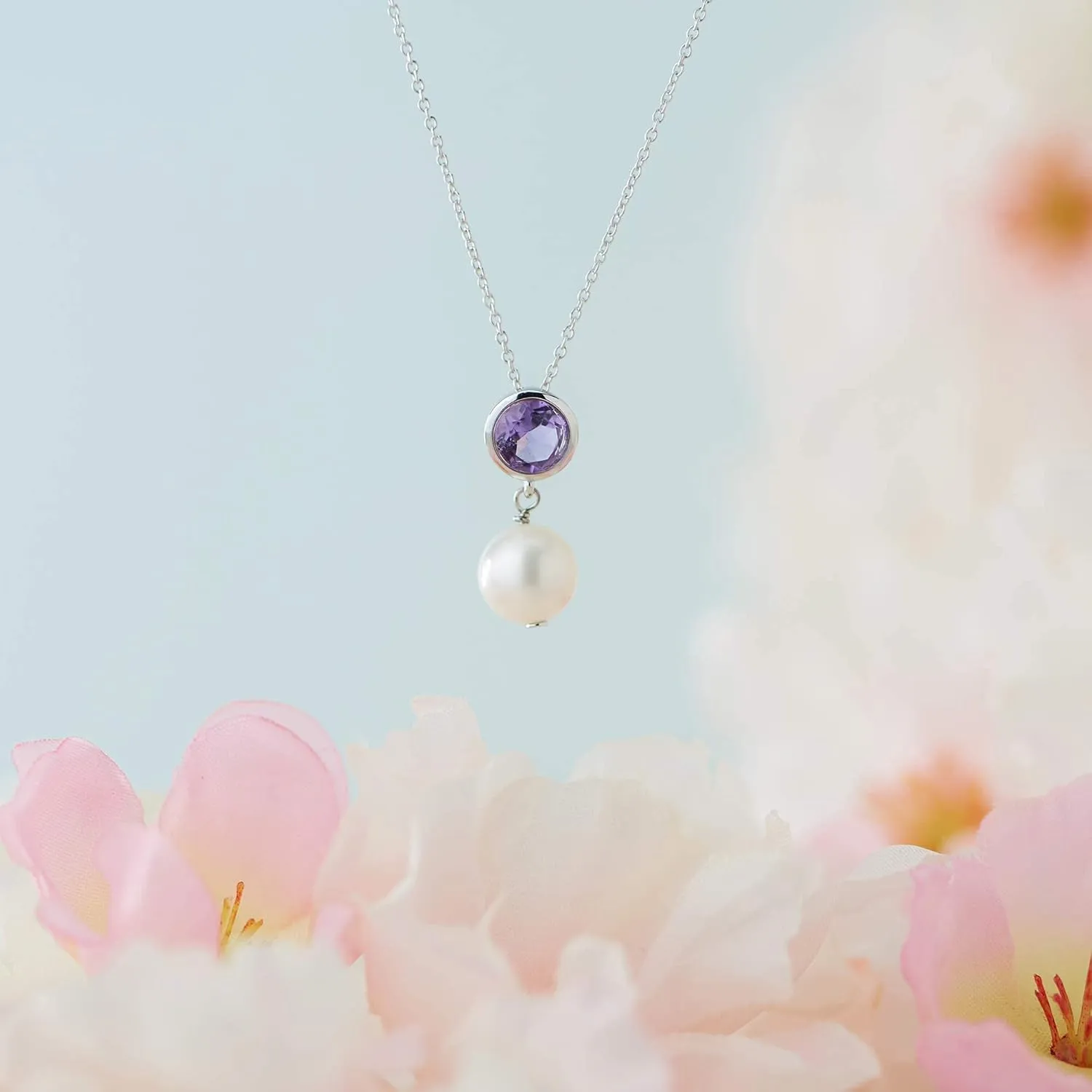 MORGAN & PAIGE .925 Sterling Silver Rhodium Plated Freshwater Cultured Pearl and Birthstone Dainty Necklaces for Women - Silver Necklaces for Women, Hypoallergenic Jewelry, 18 Inch Chain
