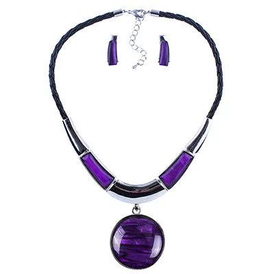 MS20129 Fashion Brand Jewelry Sets Round Pendant 5 Colors Faux Leather Rope High Quality Wholesale Price Party Gifts