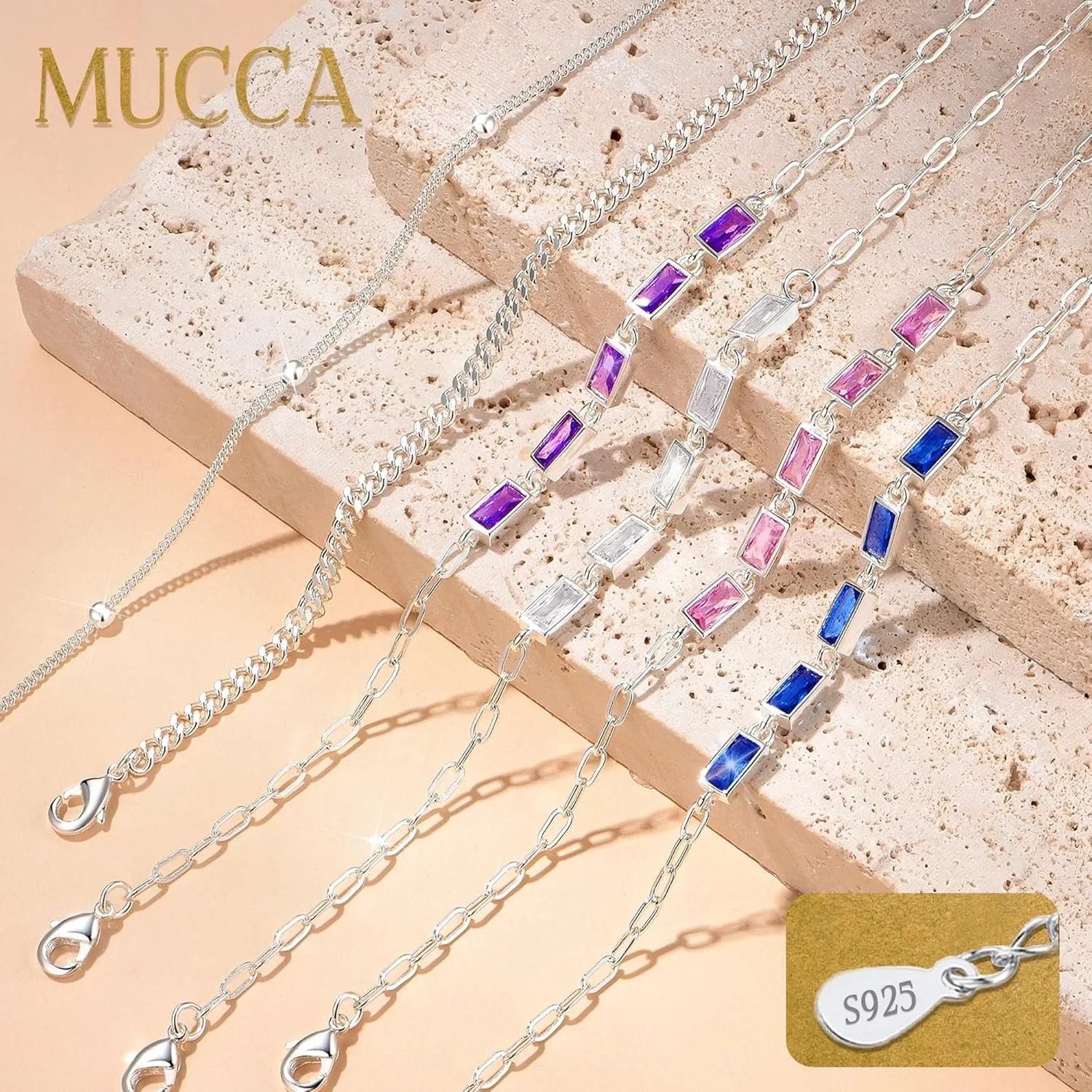 MUCCA Layered Silver Bracelets for Women Adjustable 925 Sterling Silver Chain Bracelets for Women Stackable Lady Trendy Jewelry Sets for Gatherings, Party and Mother's Day