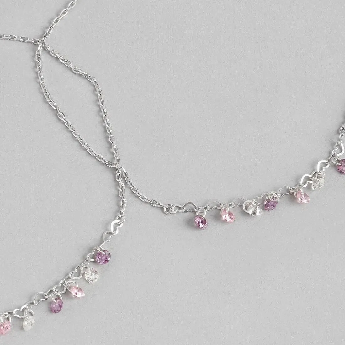 Multi-Color Charm Rhodium Plated 925 Sterling Silver Chained Anklet