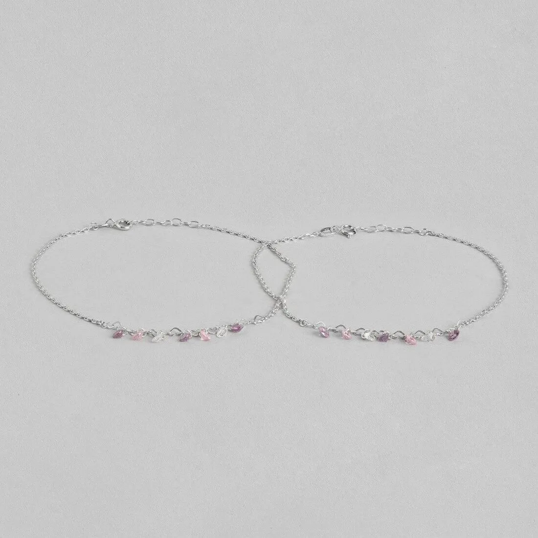 Multi-Color Charm Rhodium Plated 925 Sterling Silver Chained Anklet
