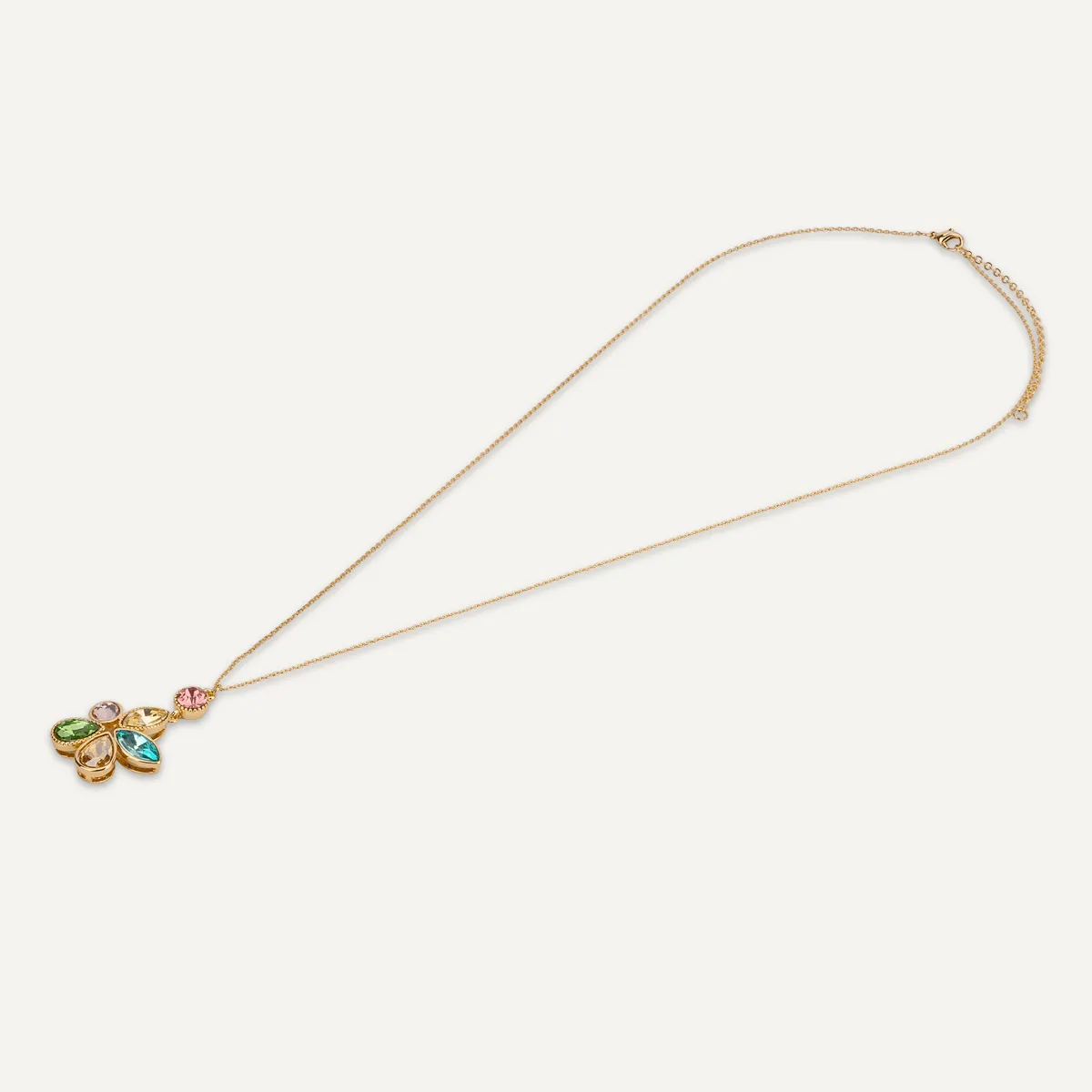 Multi-Coloured Crystal Flower Necklace In Gold-Tone
