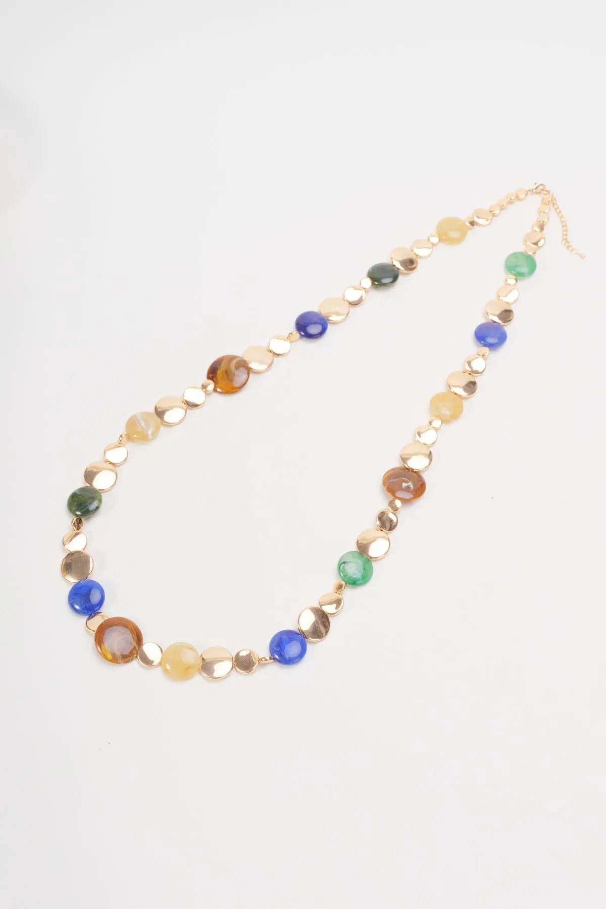 Multicoloured Long Beaded Gold Necklace