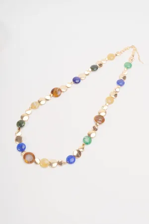 Multicoloured Long Beaded Gold Necklace