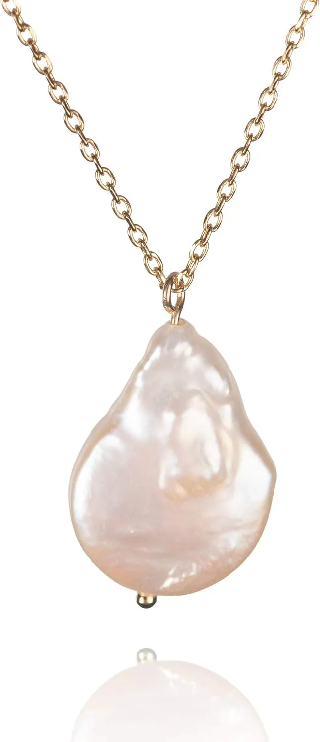 namana Baroque Pearl Pendant Necklace for Women, Gold Pendant Necklace with a Freshwater Baroque Pearl, Simple Baroque Pearl Necklace for Women, Dainty Gold Necklace for Women