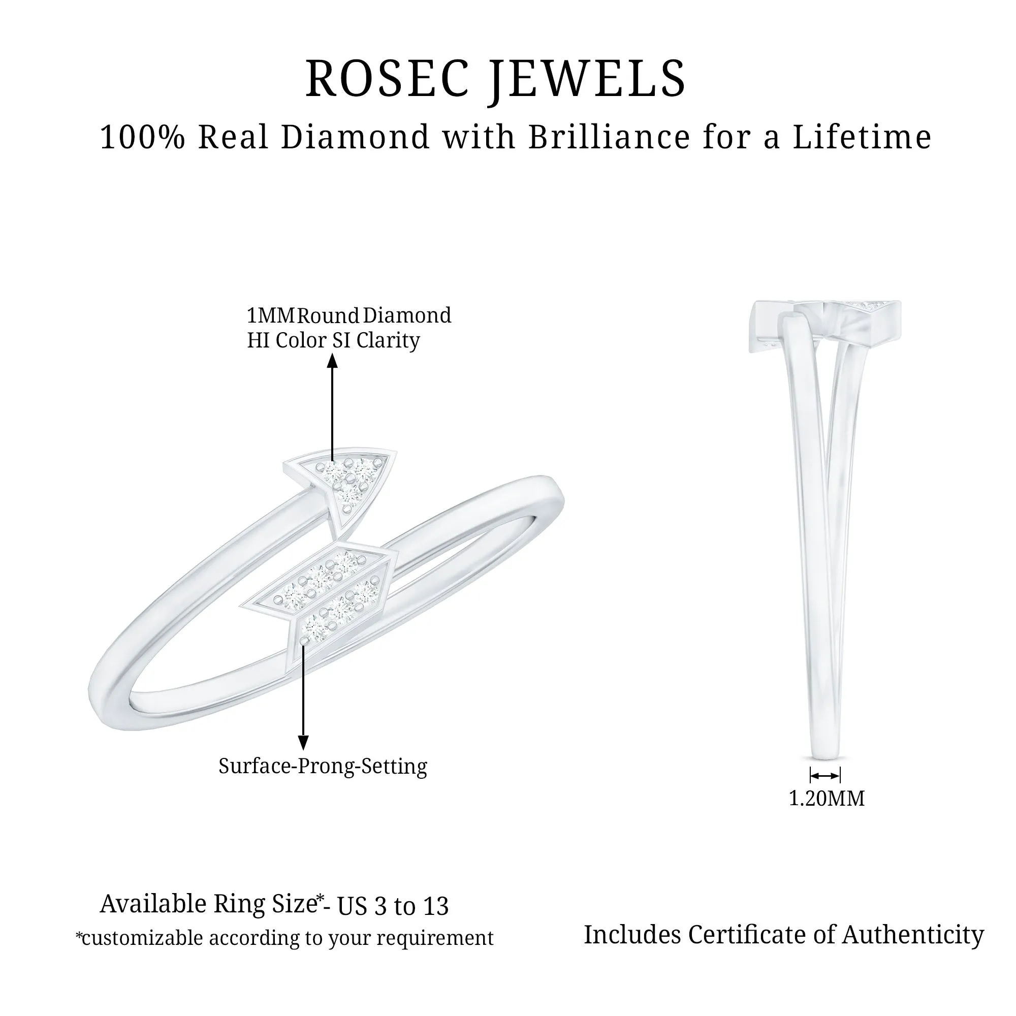 Natural Diamond Minimal Love Arrow Ring