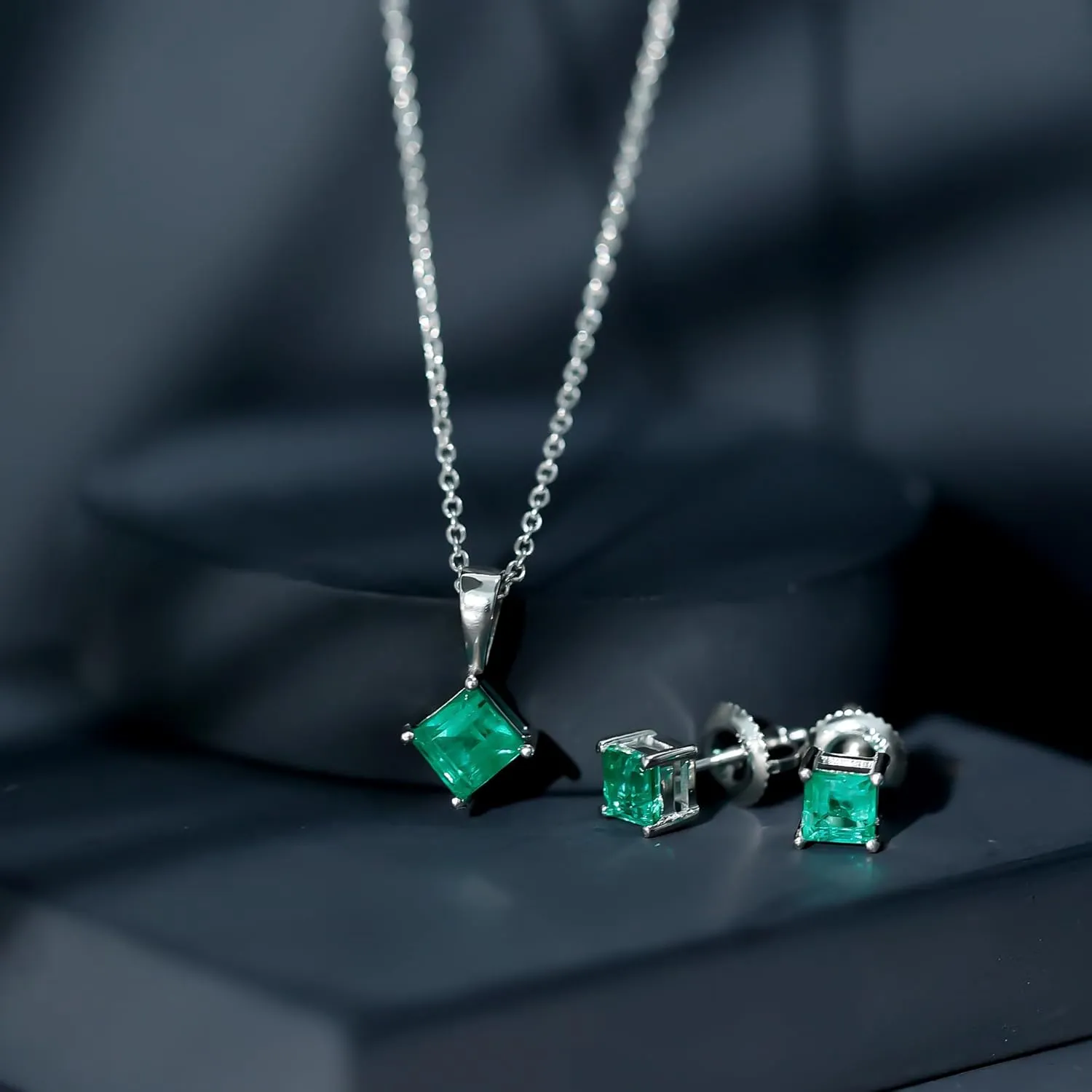 Natural Emerald Necklace and Earring Set, AAA Quality, Princess Cut Emerald Jewelry Set for Women (Ready to Gift)