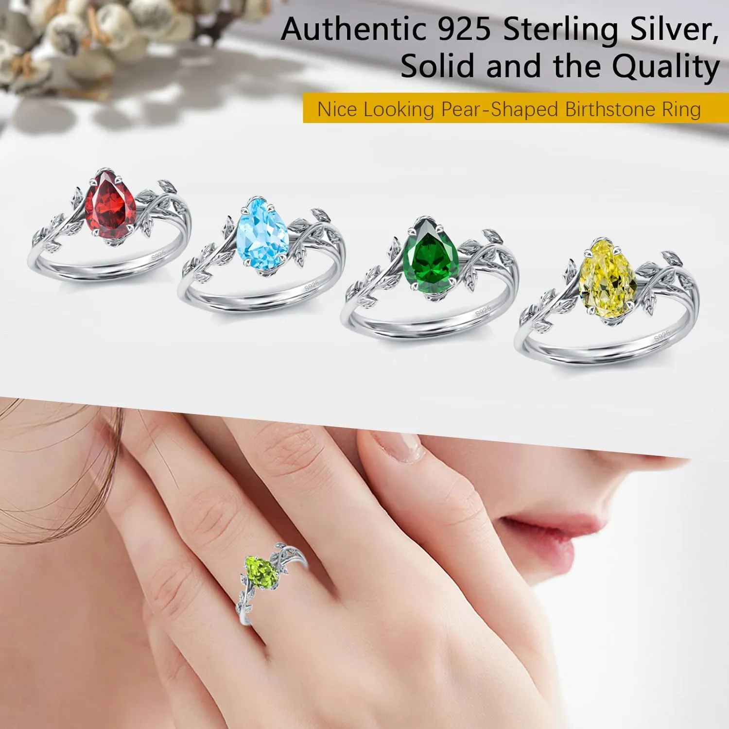 Natural Moss Agate Ring 925 Sterling Silver Opal Birthstone Ring 925 Sterling Silver Leaf Promise Ring for Her Birthday Anniversary Jewelry for Women