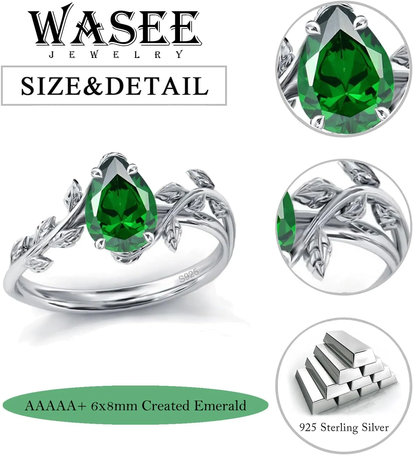 Natural Moss Agate Ring 925 Sterling Silver Opal Birthstone Ring 925 Sterling Silver Leaf Promise Ring for Her Birthday Anniversary Jewelry for Women