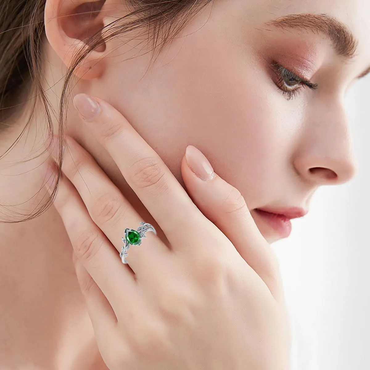Natural Moss Agate Ring 925 Sterling Silver Opal Birthstone Ring 925 Sterling Silver Leaf Promise Ring for Her Birthday Anniversary Jewelry for Women