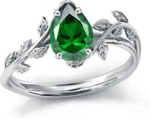 Natural Moss Agate Ring 925 Sterling Silver Opal Birthstone Ring 925 Sterling Silver Leaf Promise Ring for Her Birthday Anniversary Jewelry for Women