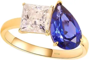 Navy Blue Wedding Ring, 18K Wedding Ring Blue Pear Blue Sapphire with White Moissanite Stackable for Women Engagement Engagement Rings Expensive