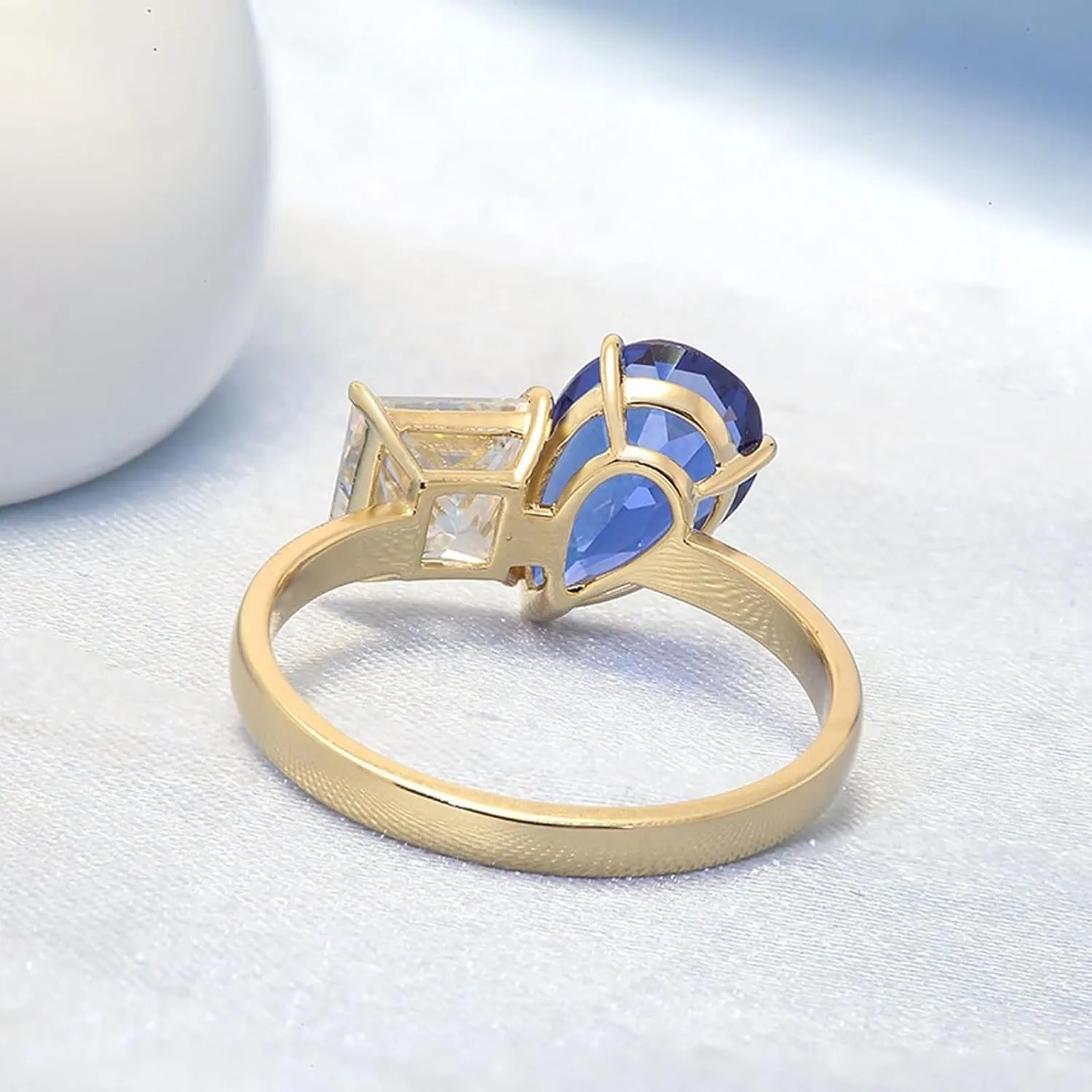 Navy Blue Wedding Ring, 18K Wedding Ring Blue Pear Blue Sapphire with White Moissanite Stackable for Women Engagement Engagement Rings Expensive