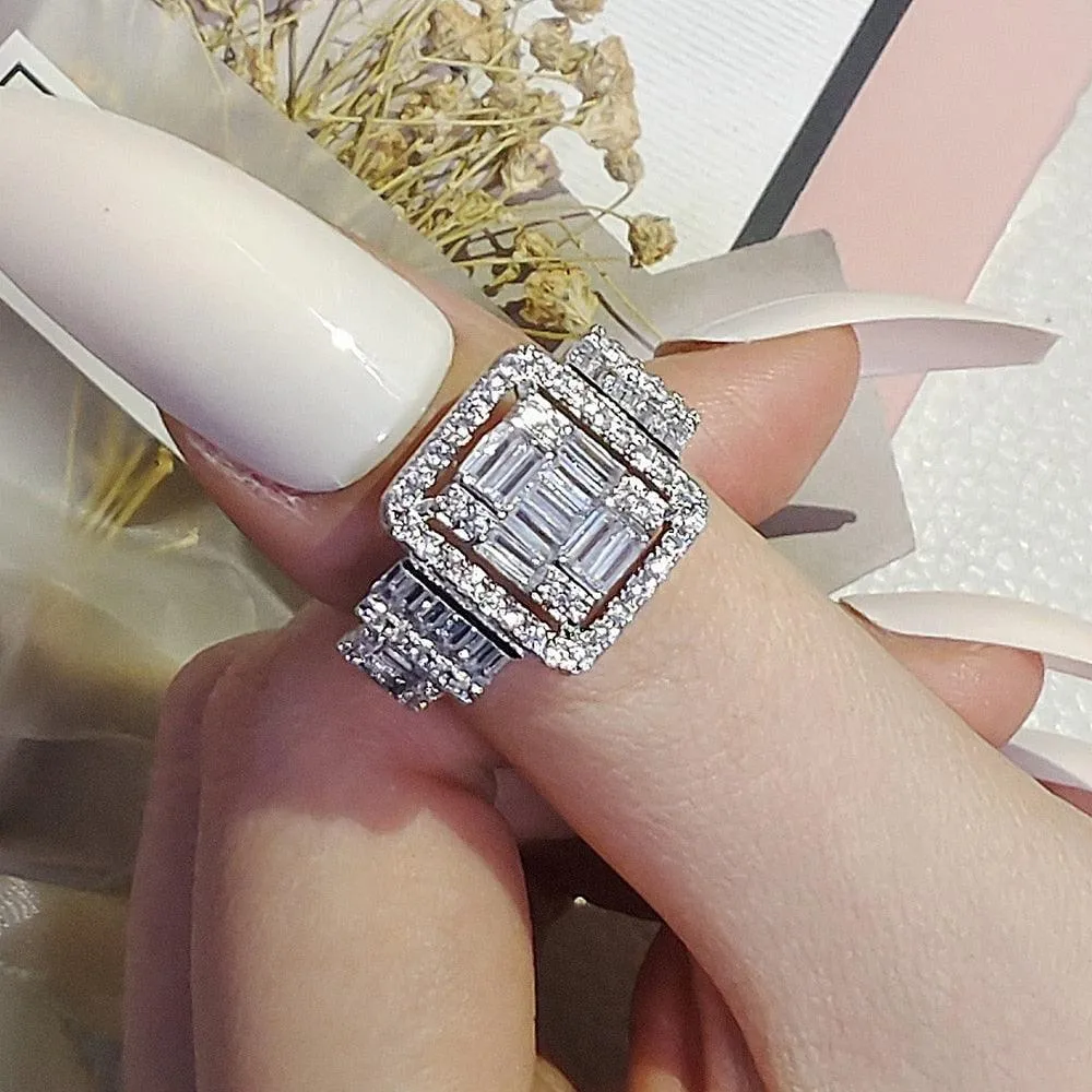 New Arrival - Luxury Rectangle Design Elegant AAA  Quality CZ Diamonds Engagement Ring