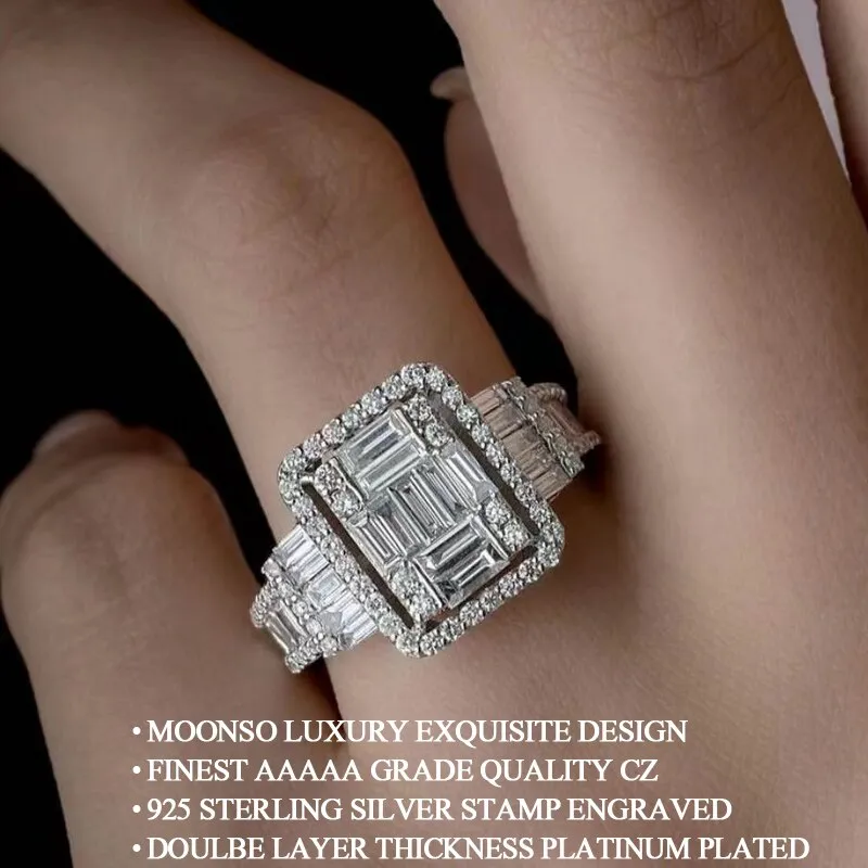 New Arrival - Luxury Rectangle Design Elegant AAA  Quality CZ Diamonds Engagement Rings