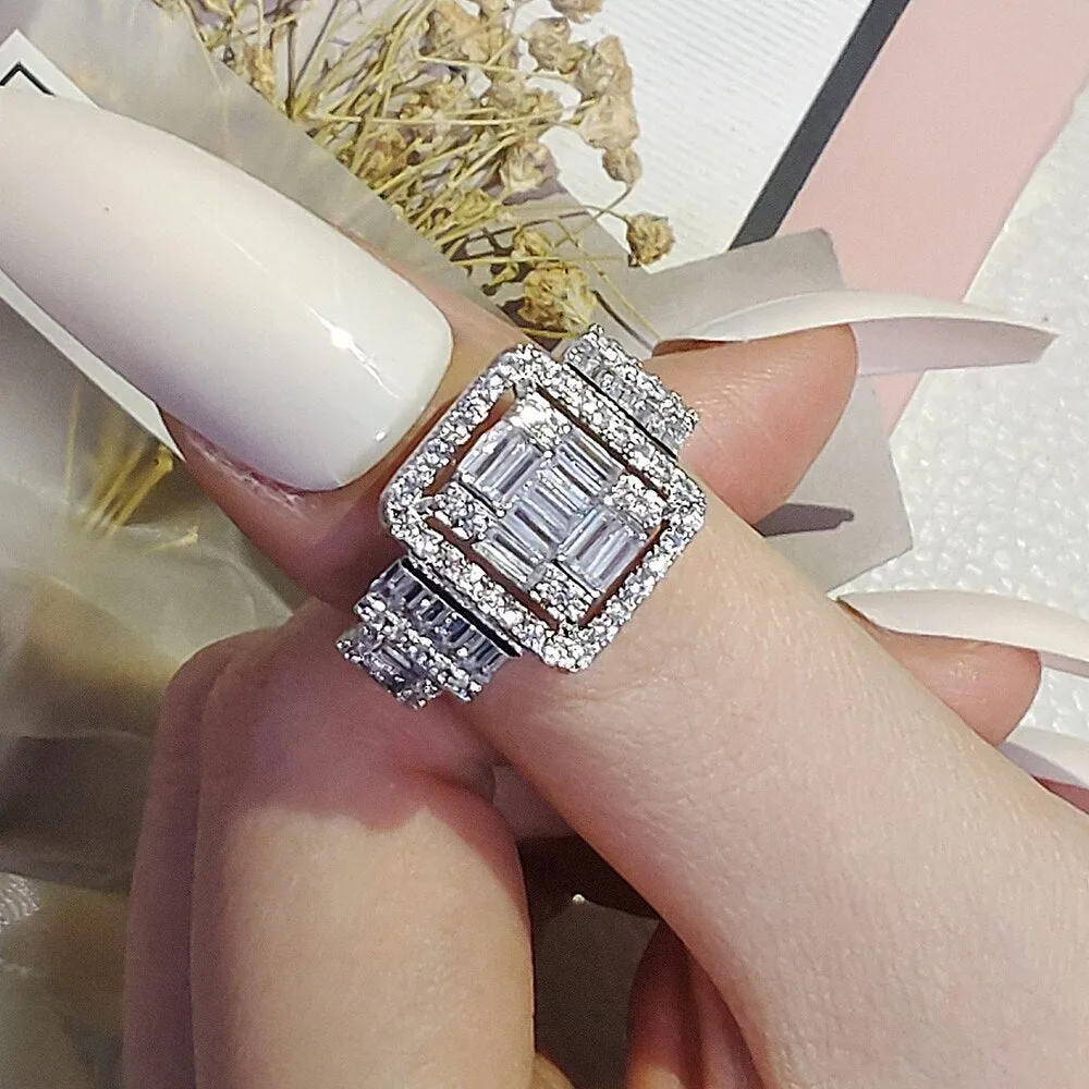 New Arrival - Luxury Rectangle Design Elegant AAA  Quality CZ Diamonds Engagement Rings