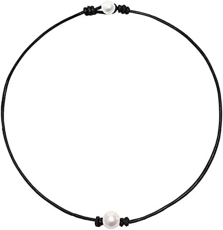 New Chokers Necklaces Freshwater Pearl Short Collar Women Fashion Statement Necklace Vintage Leather Jewelry