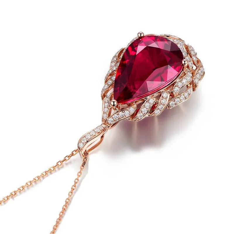 New Fashion Rose Gold Color Elegant Romantic Artificial Ruby Red Tourmaline Pendant Necklaces