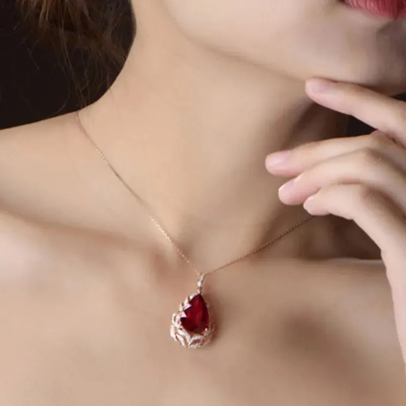 New Fashion Rose Gold Color Elegant Romantic Artificial Ruby Red Tourmaline Pendant Necklaces