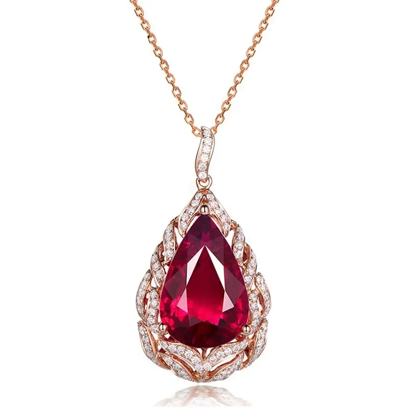 New Fashion Rose Gold Color Elegant Romantic Artificial Ruby Red Tourmaline Pendant Necklaces