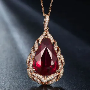 New Fashion Rose Gold Color Elegant Romantic Artificial Ruby Red Tourmaline Pendant Necklaces