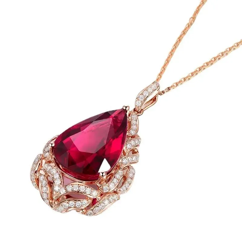 New Fashion Rose Gold Color Elegant Romantic Artificial Ruby Red Tourmaline Pendant Necklaces