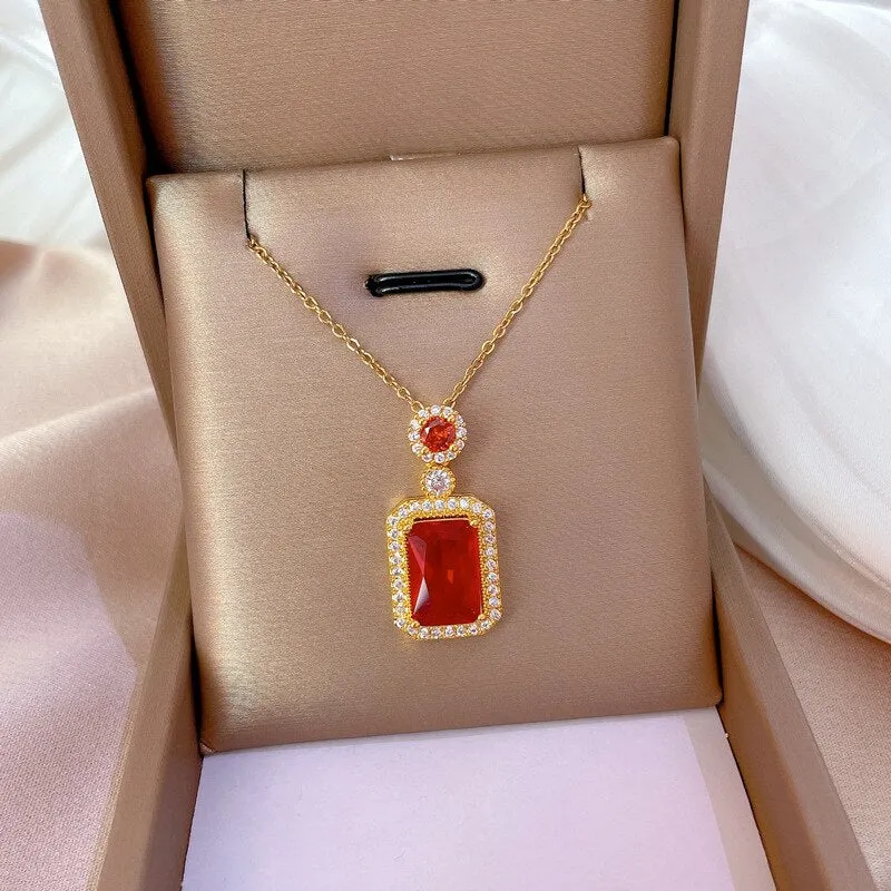 New Romantic Temperament Square Crystal Pendant Necklace For Women