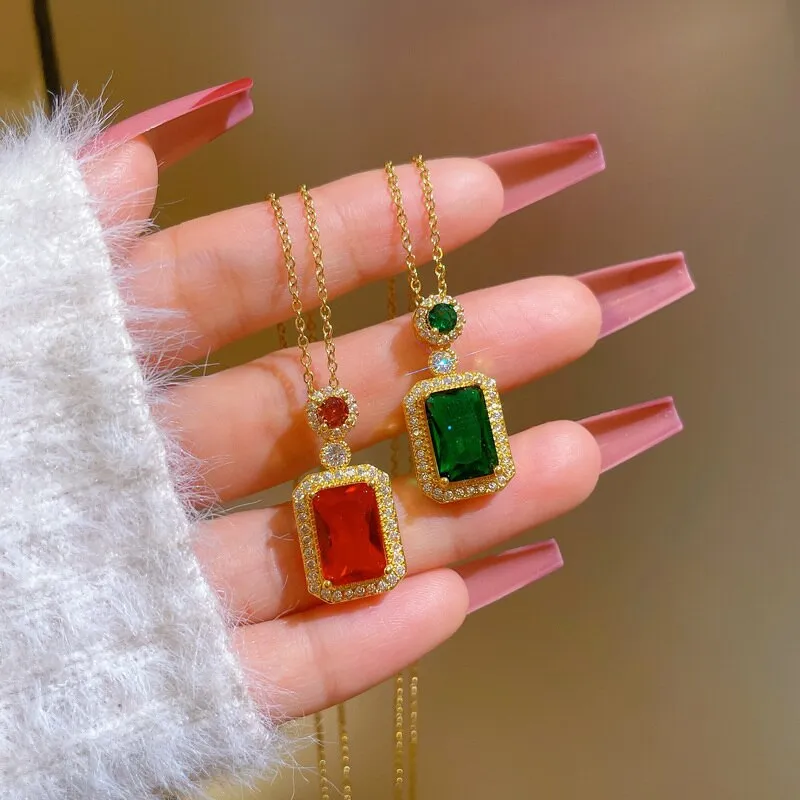 New Romantic Temperament Square Crystal Pendant Necklace For Women